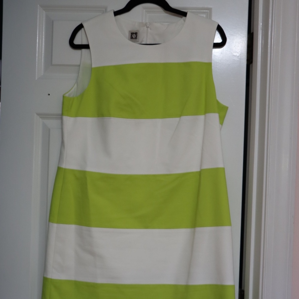 Anna Klein Lime Green and white striped dress